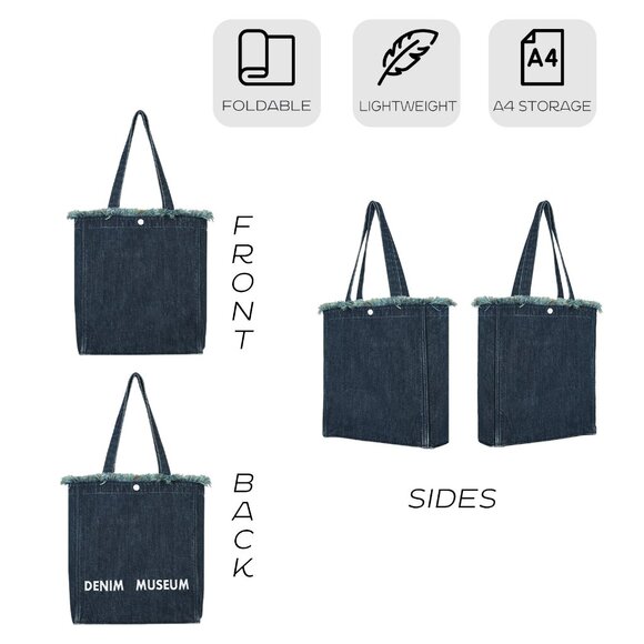 Brand New with Tag - Forest-Inspired Green Fringe Boho Denim Tote Bag - Picture 3 of 7